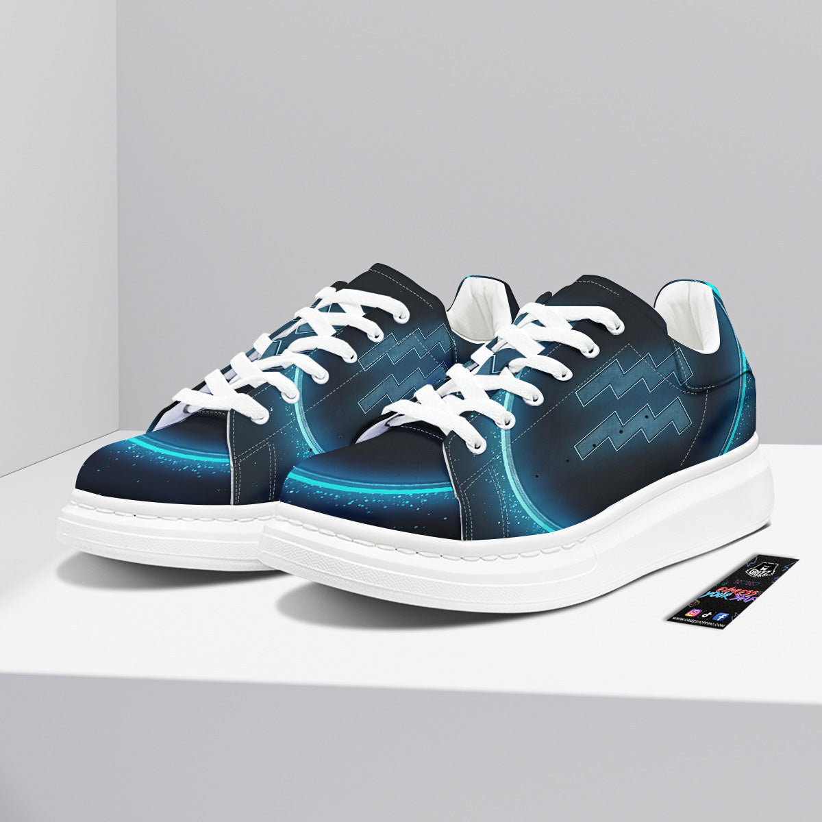 Zodiac Sign Blue Aquarius Print Platform Shoes-grizzshop