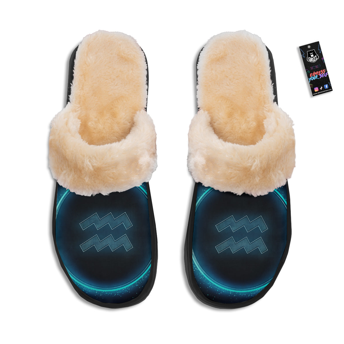 Zodiac Sign Blue Aquarius Print Slippers-grizzshop