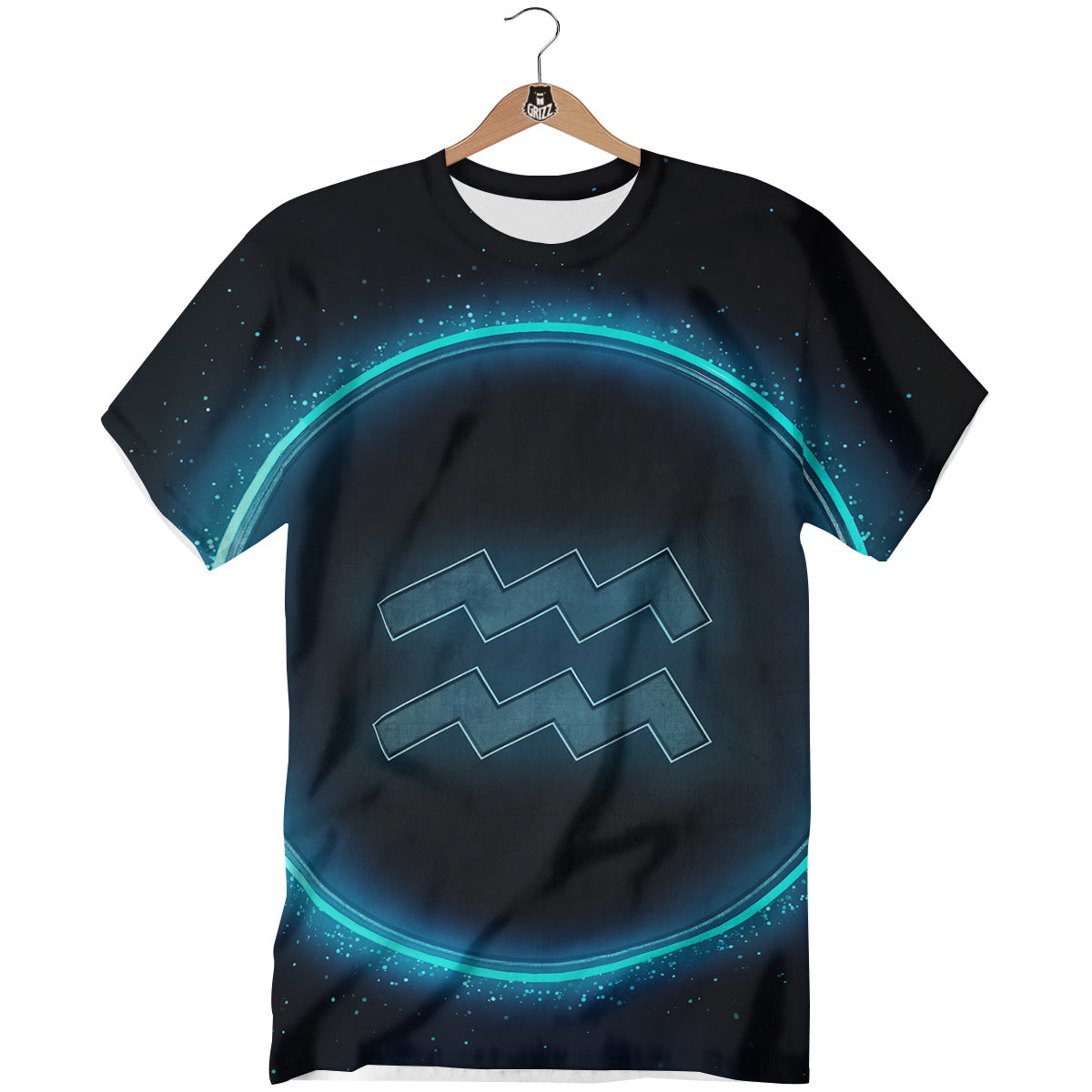 Zodiac Sign Blue Aquarius Print T-Shirt-grizzshop