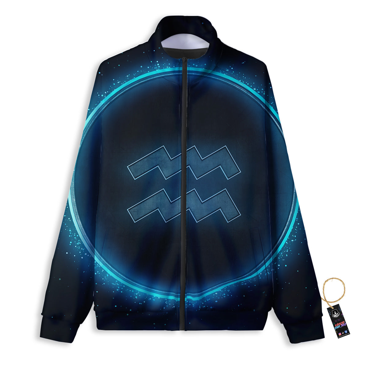 Zodiac Sign Blue Aquarius Print Track Jacket-grizzshop