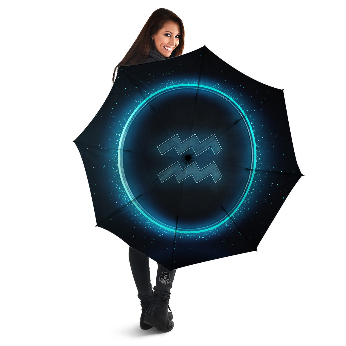 Zodiac Sign Blue Aquarius Print Umbrella-grizzshop