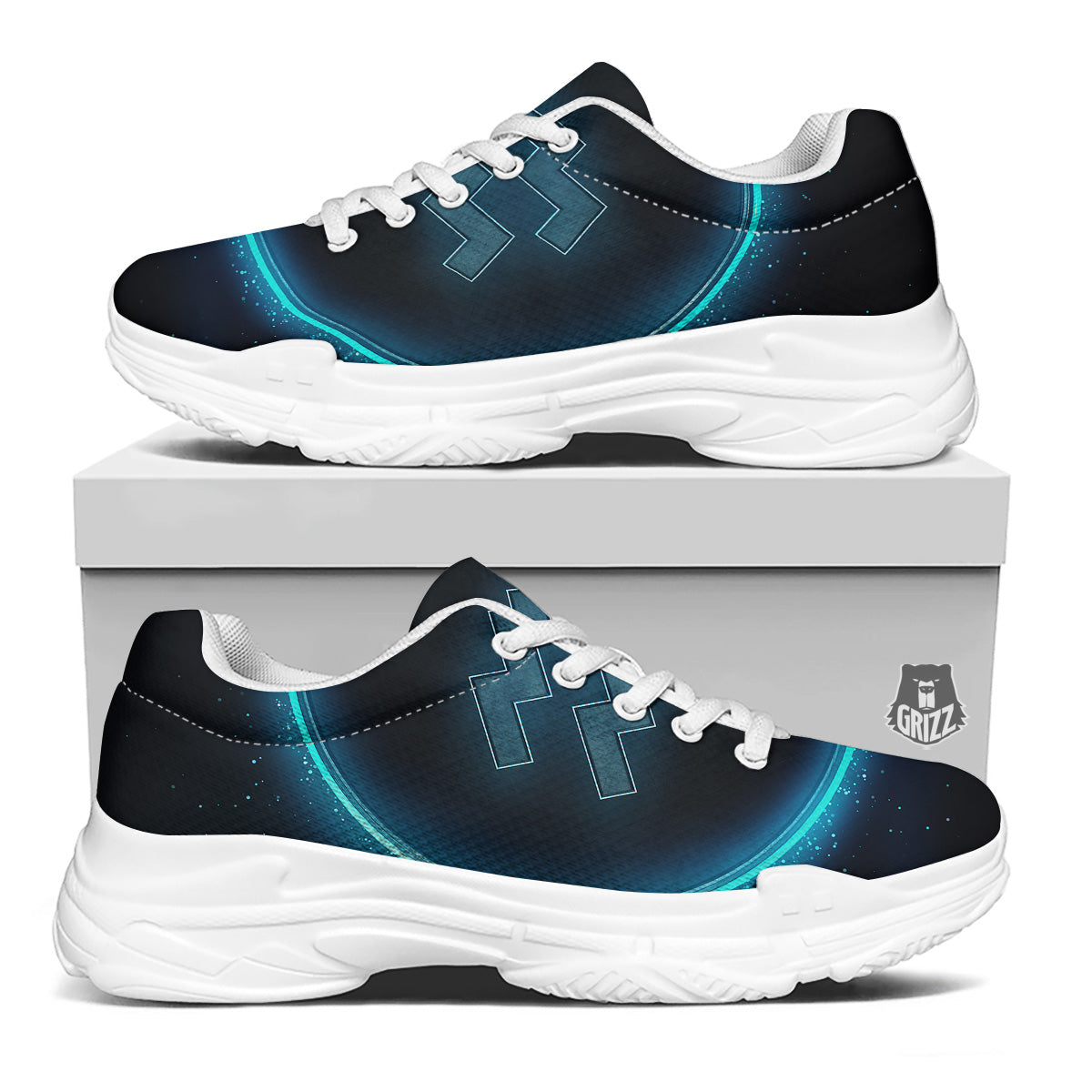 Zodiac Sign Blue Aquarius Print White Chunky Shoes-grizzshop