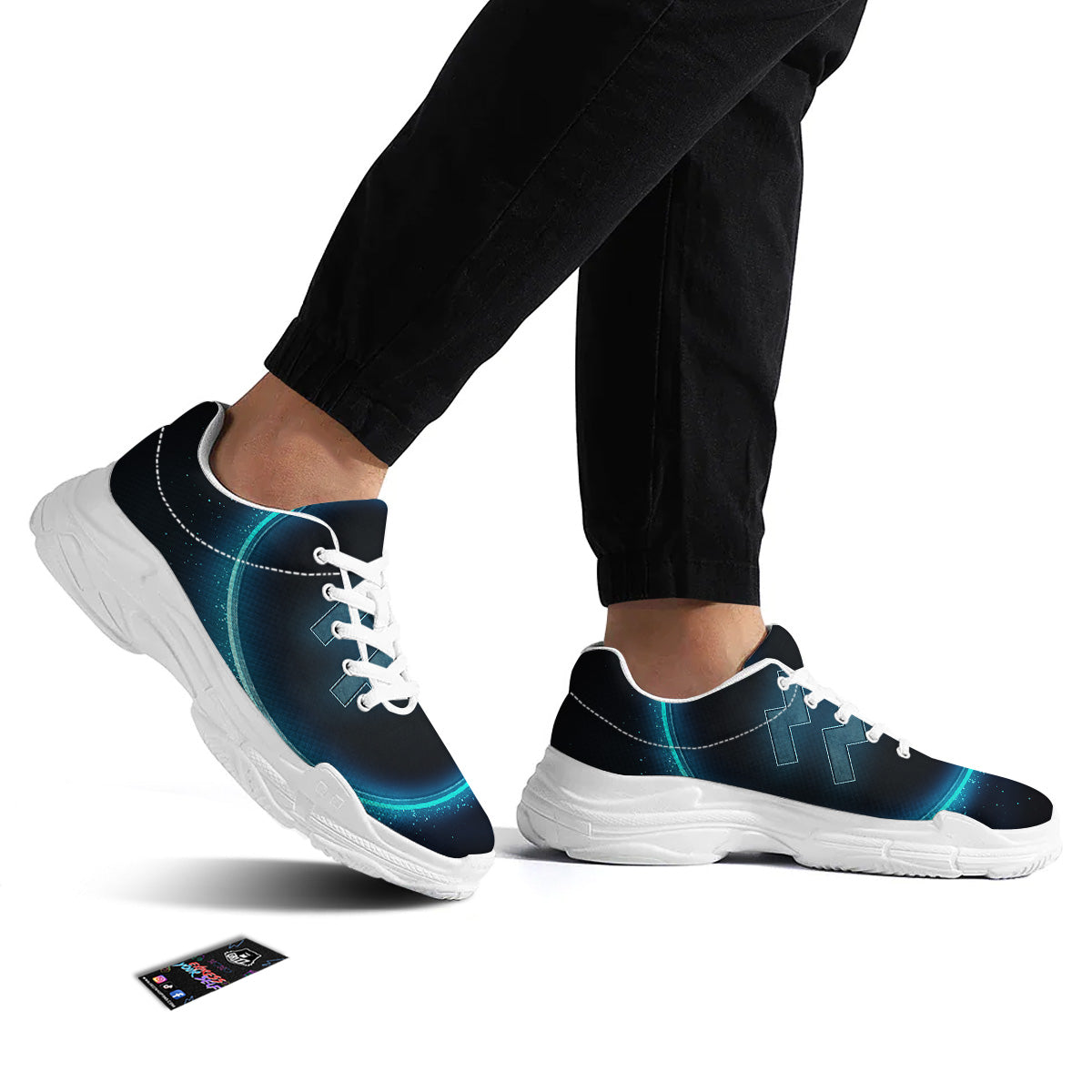 Zodiac Sign Blue Aquarius Print White Chunky Shoes-grizzshop