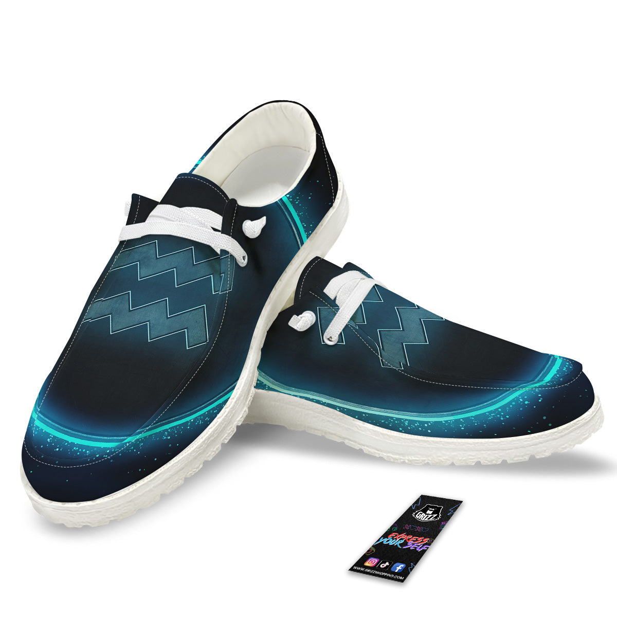Zodiac Sign Blue Aquarius Print White Loafers-grizzshop