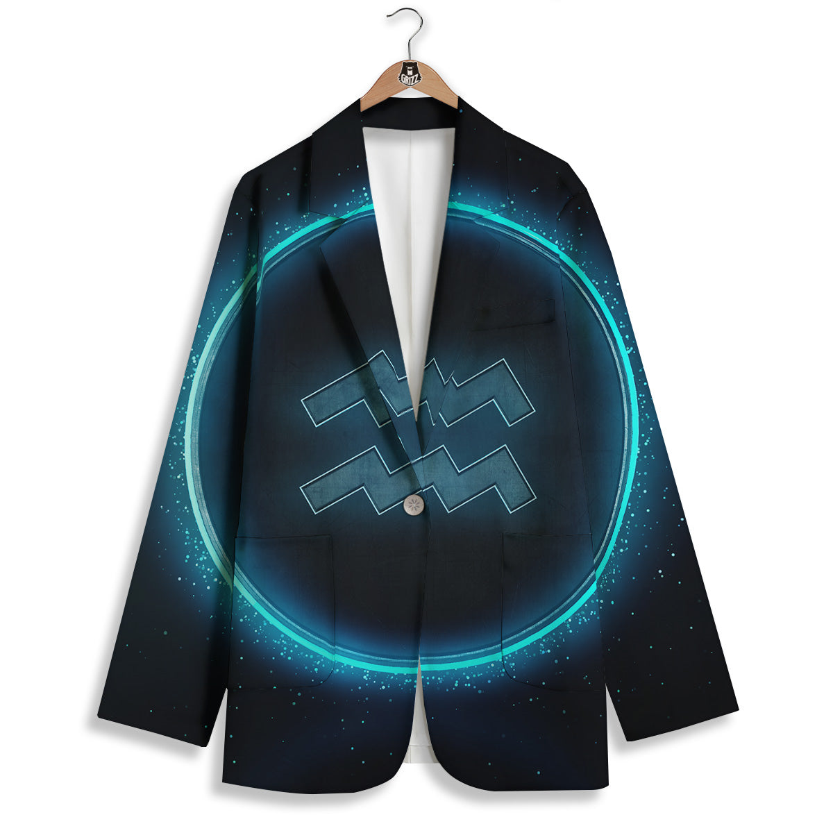 Zodiac Sign Blue Aquarius Print Women's Blazer-grizzshop