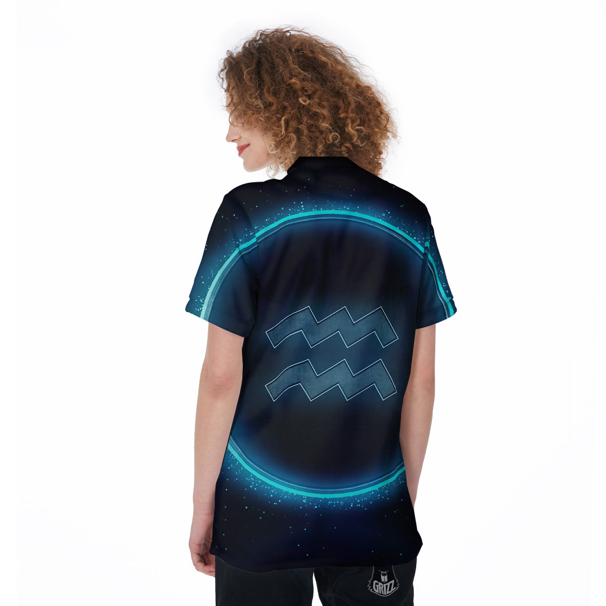 Zodiac Sign Blue Aquarius Print Women's Golf Shirts-grizzshop