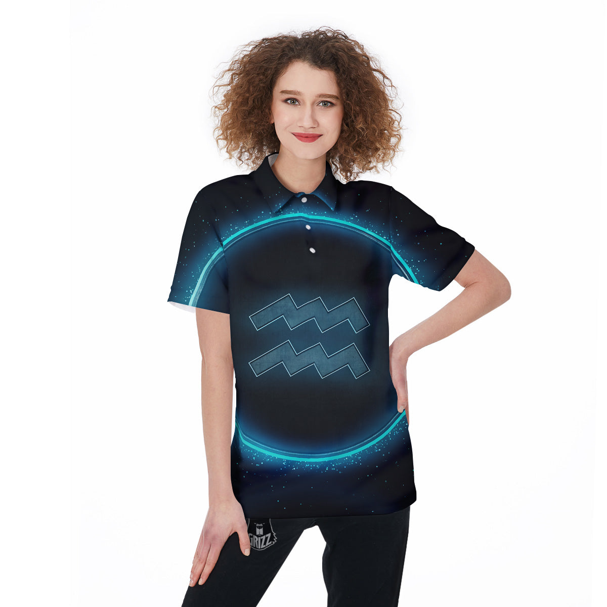 Zodiac Sign Blue Aquarius Print Women's Golf Shirts-grizzshop