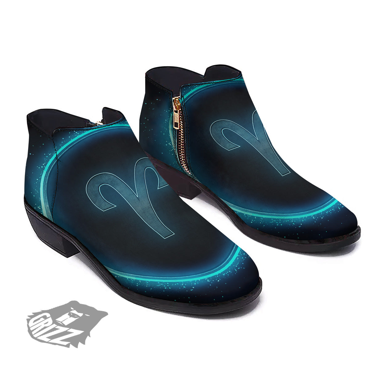 Zodiac Sign Blue Aries Print Ankle Boots-grizzshop