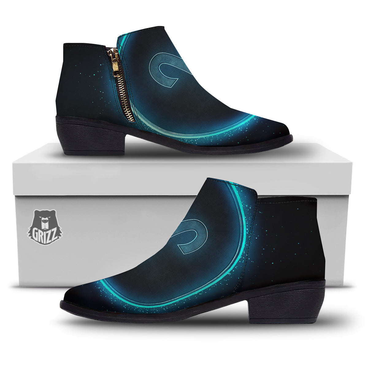 Zodiac Sign Blue Aries Print Ankle Boots-grizzshop