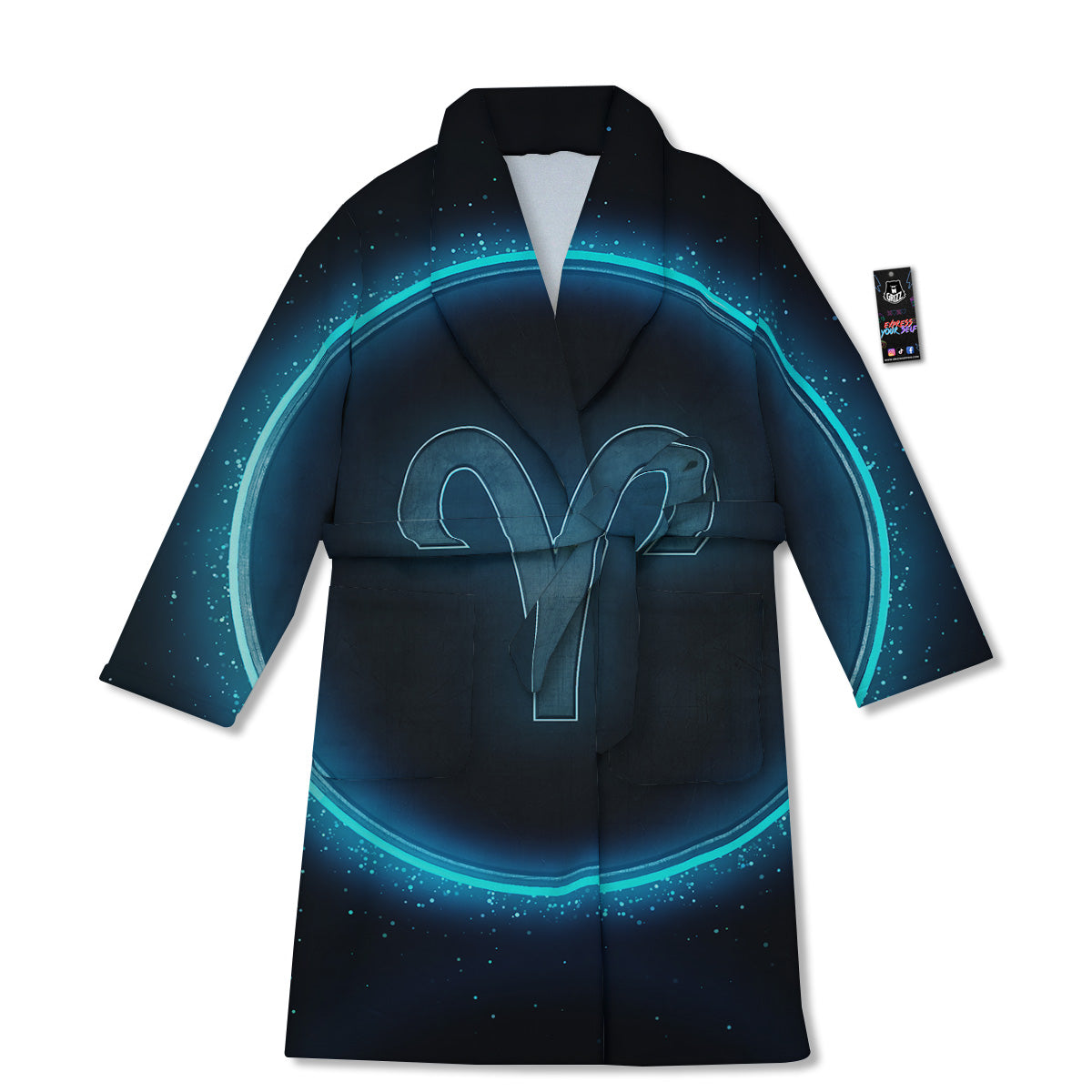 Zodiac Sign Blue Aries Print Bathrobe-grizzshop