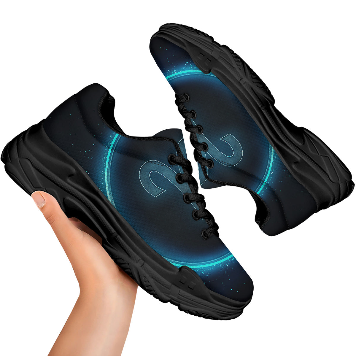 Zodiac Sign Blue Aries Print Black Chunky Shoes-grizzshop