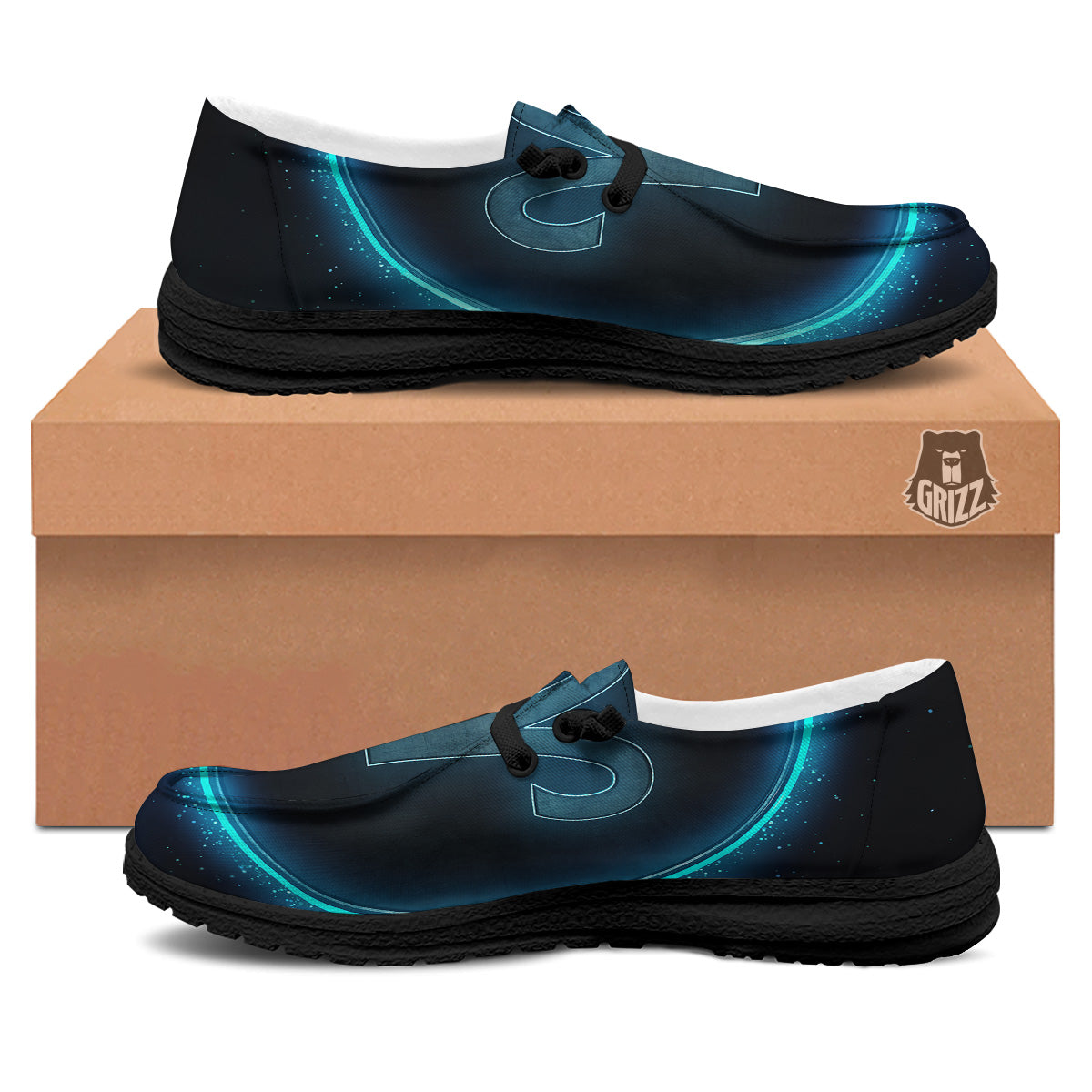 Zodiac Sign Blue Aries Print Black Loafers-grizzshop