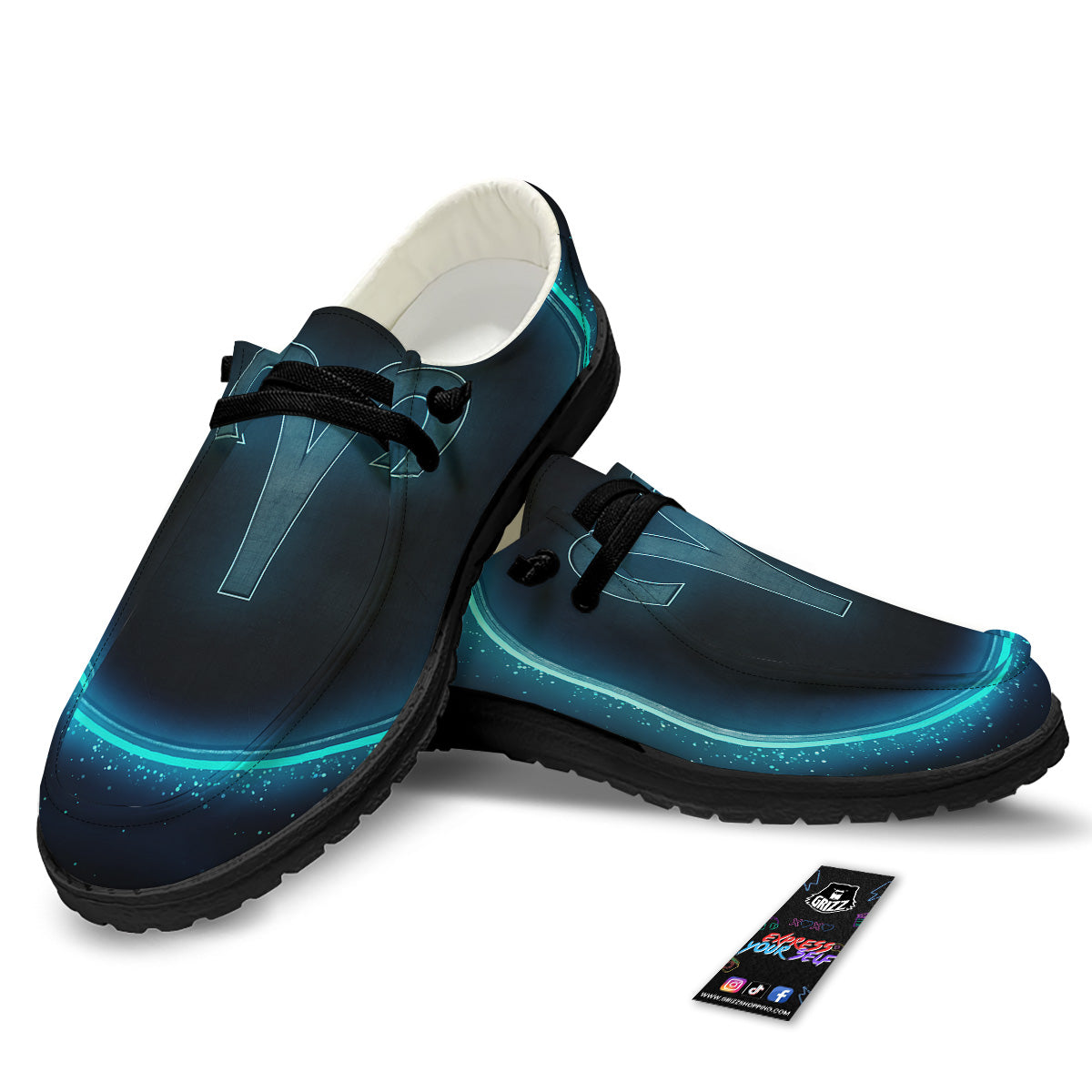 Zodiac Sign Blue Aries Print Black Loafers-grizzshop