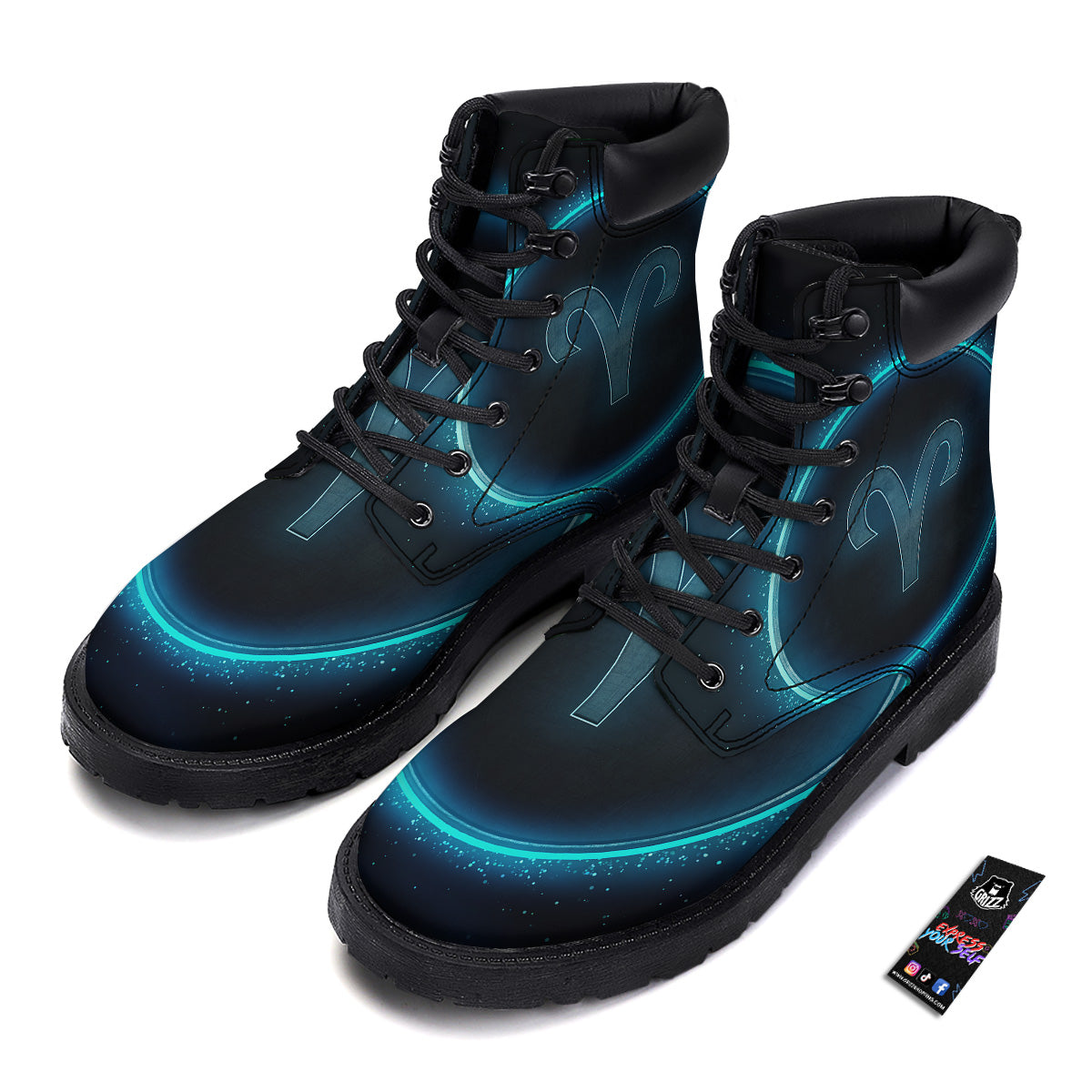 Zodiac Sign Blue Aries Print Boots-grizzshop