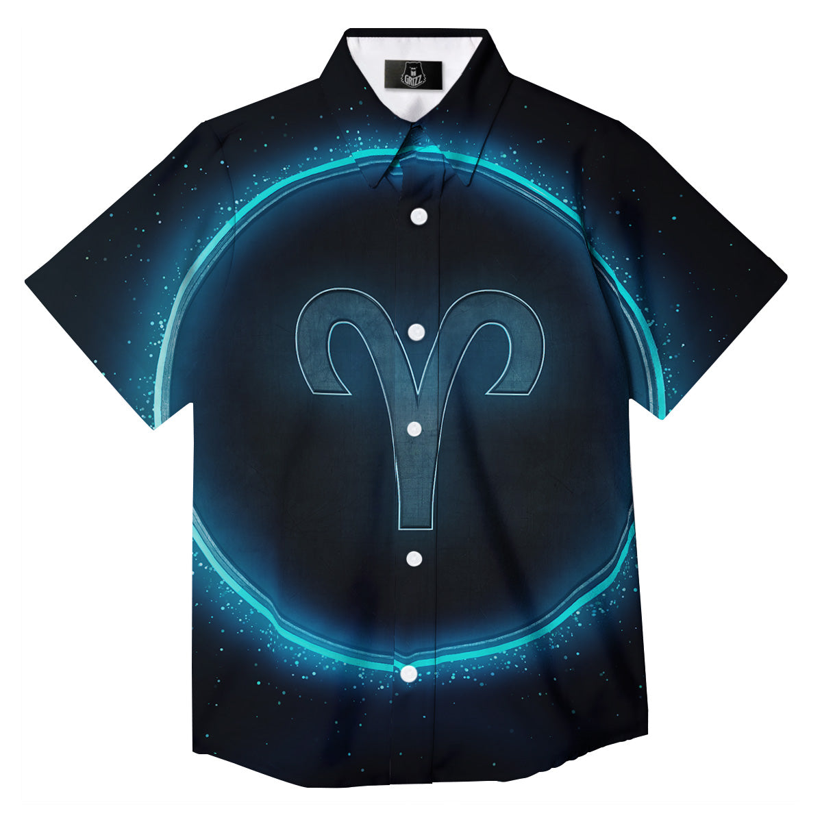 Zodiac Sign Blue Aries Print Button Up Shirt-grizzshop