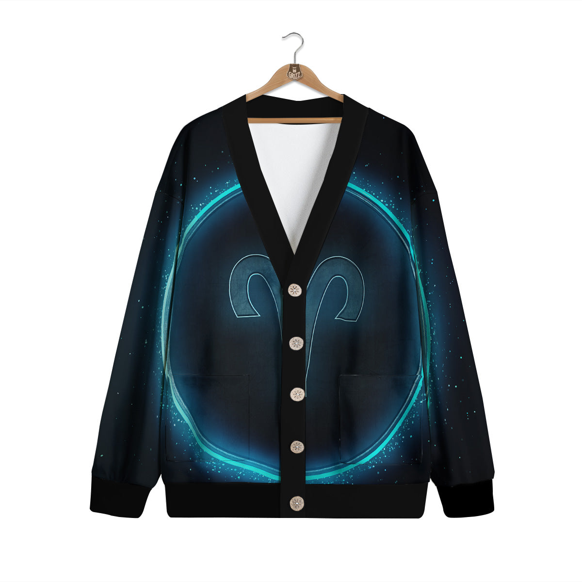 Zodiac Sign Blue Aries Print Cardigan-grizzshop