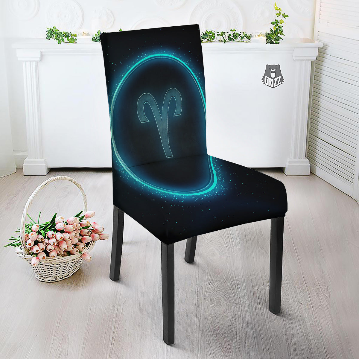 Zodiac Sign Blue Aries Print Dining Chair Slipcover-grizzshop