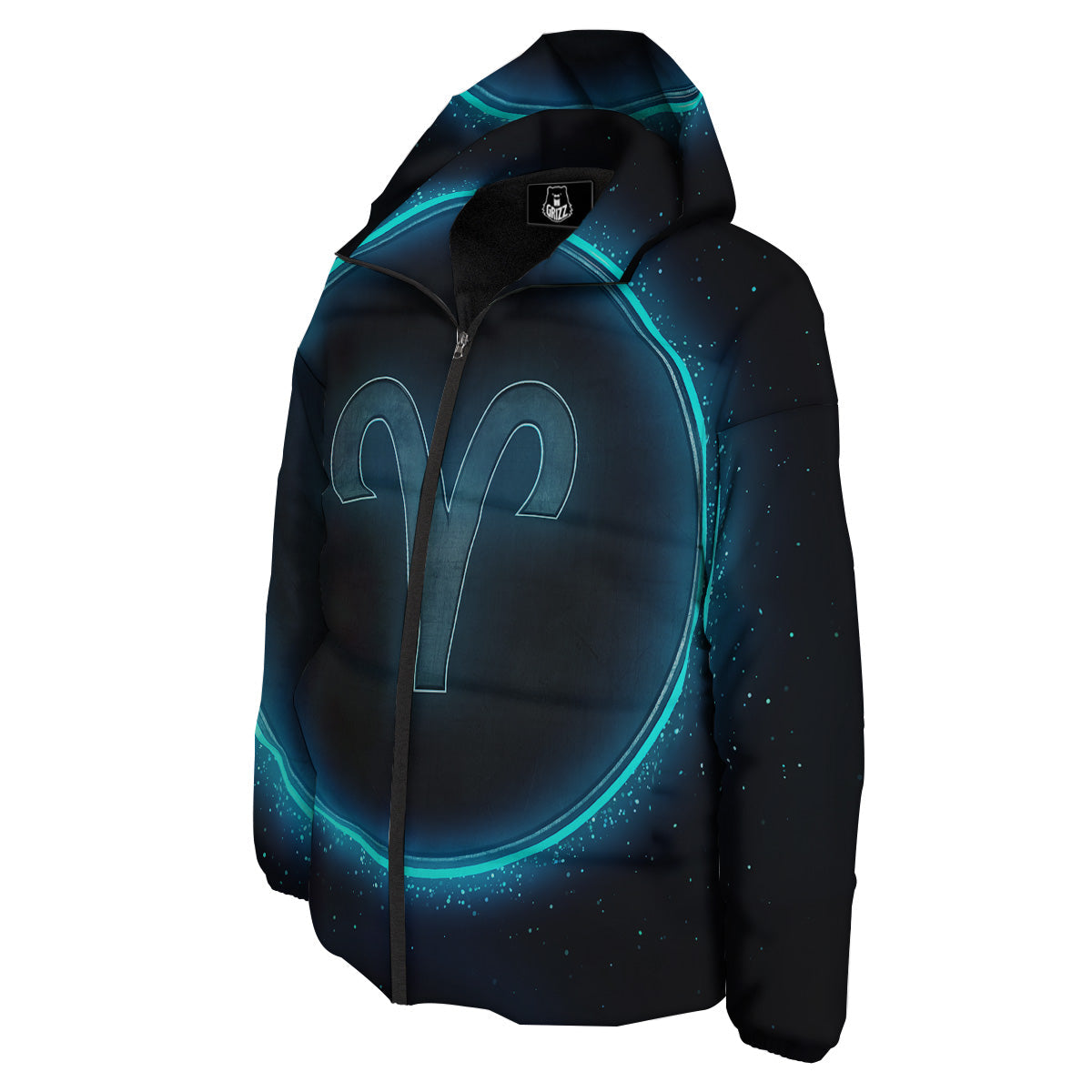 Zodiac Sign Blue Aries Print Down Jacket-grizzshop