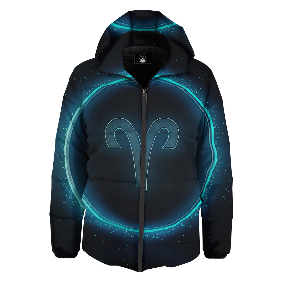 Zodiac Sign Blue Aries Print Down Jacket-grizzshop