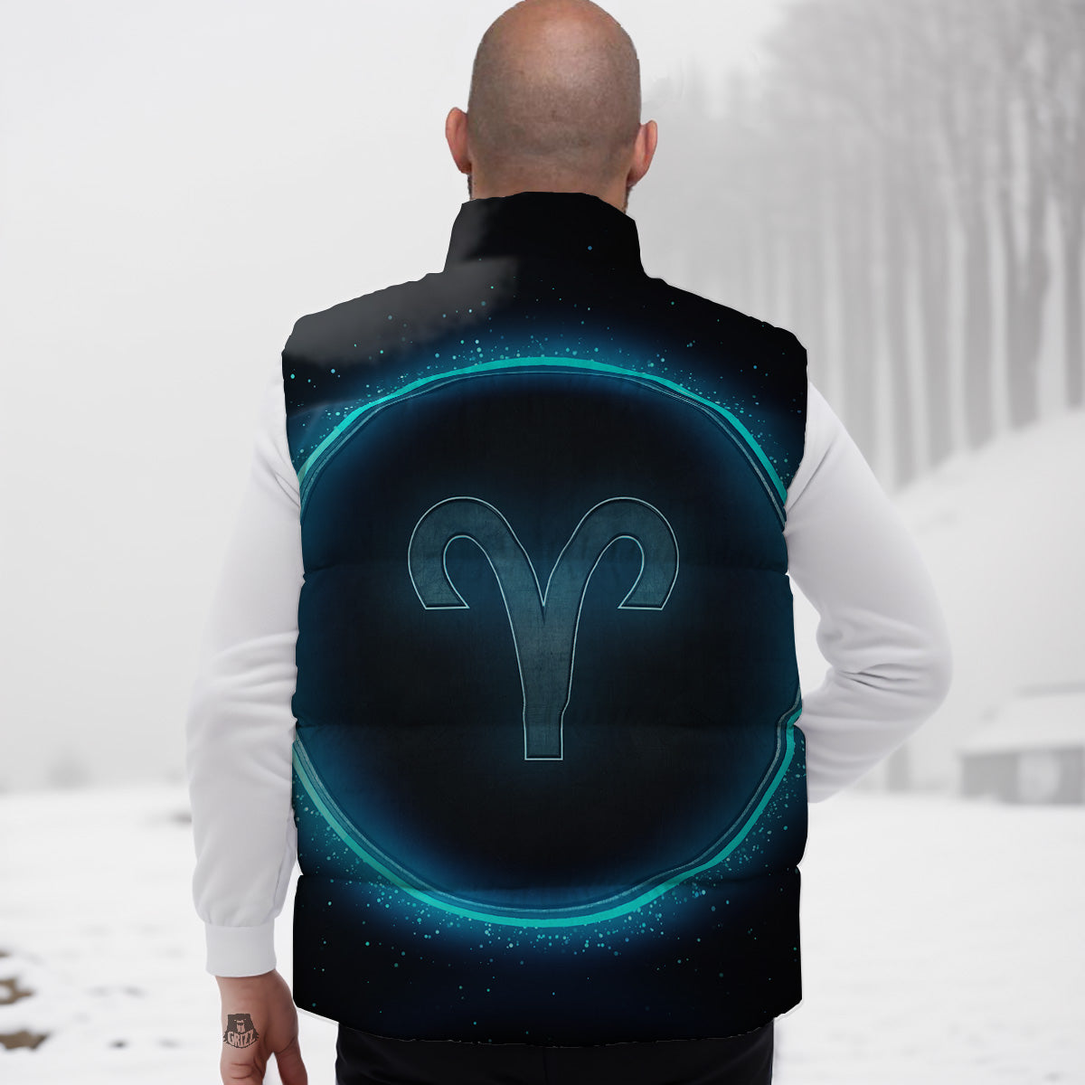 Zodiac Sign Blue Aries Print Down Vest