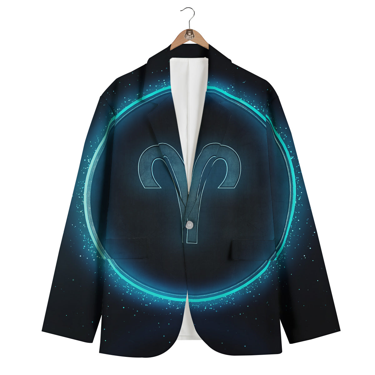 Zodiac Sign Blue Aries Print Men's Blazer-grizzshop