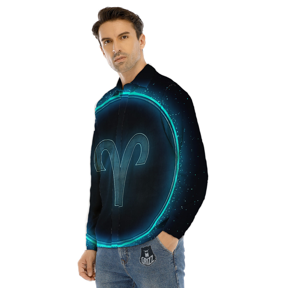 Zodiac Sign Blue Aries Print Men's Dress Shirts-grizzshop