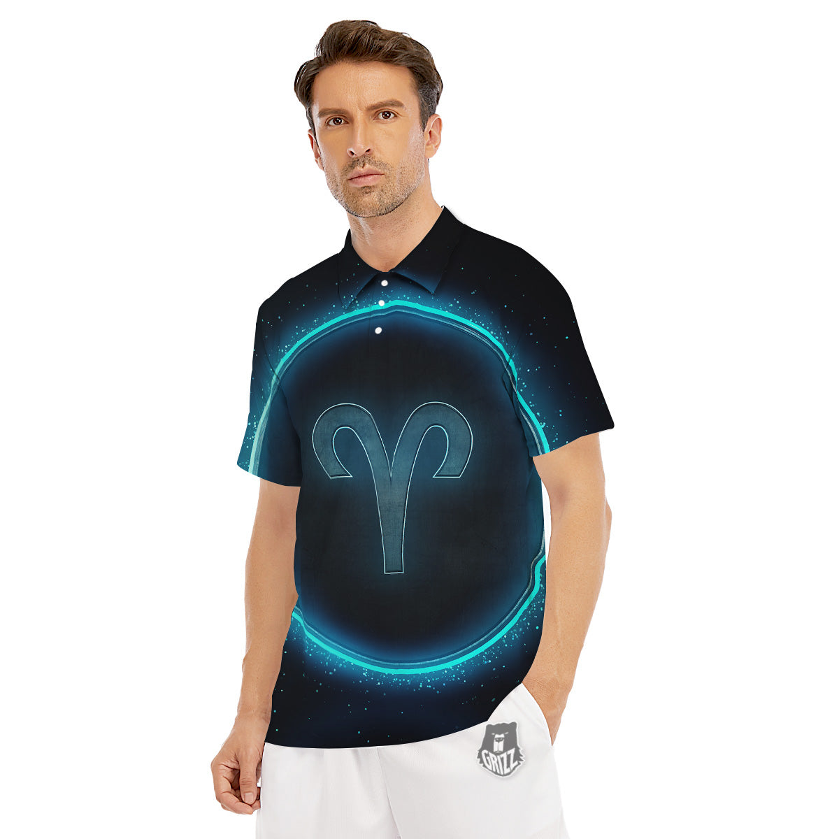 Zodiac Sign Blue Aries Print Men's Golf Shirts-grizzshop