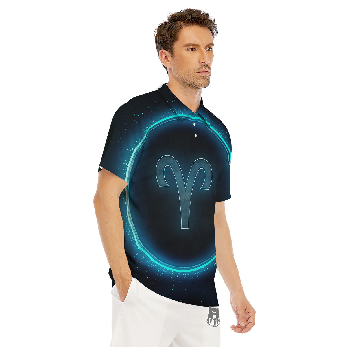 Zodiac Sign Blue Aries Print Men's Golf Shirts-grizzshop
