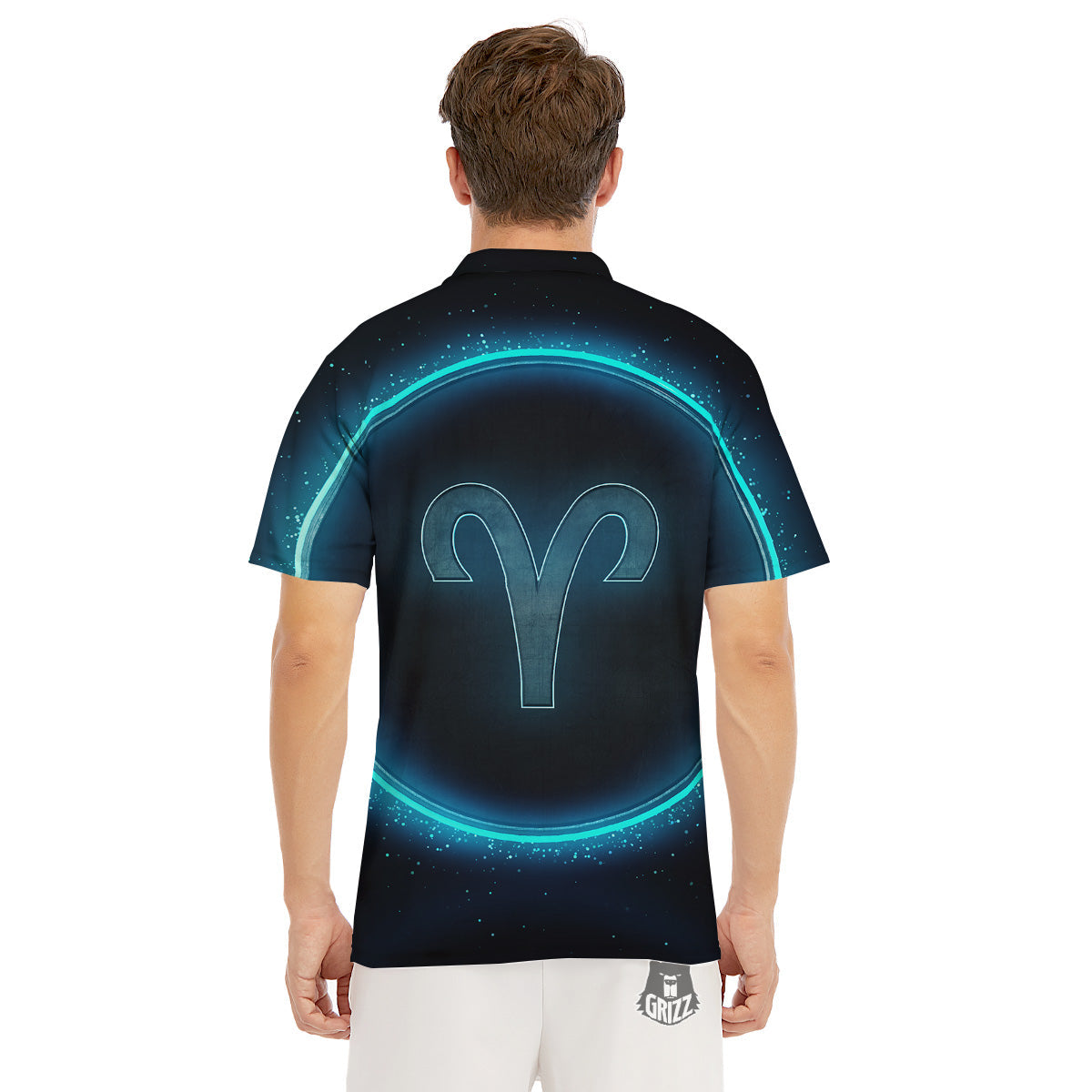 Zodiac Sign Blue Aries Print Men's Golf Shirts-grizzshop