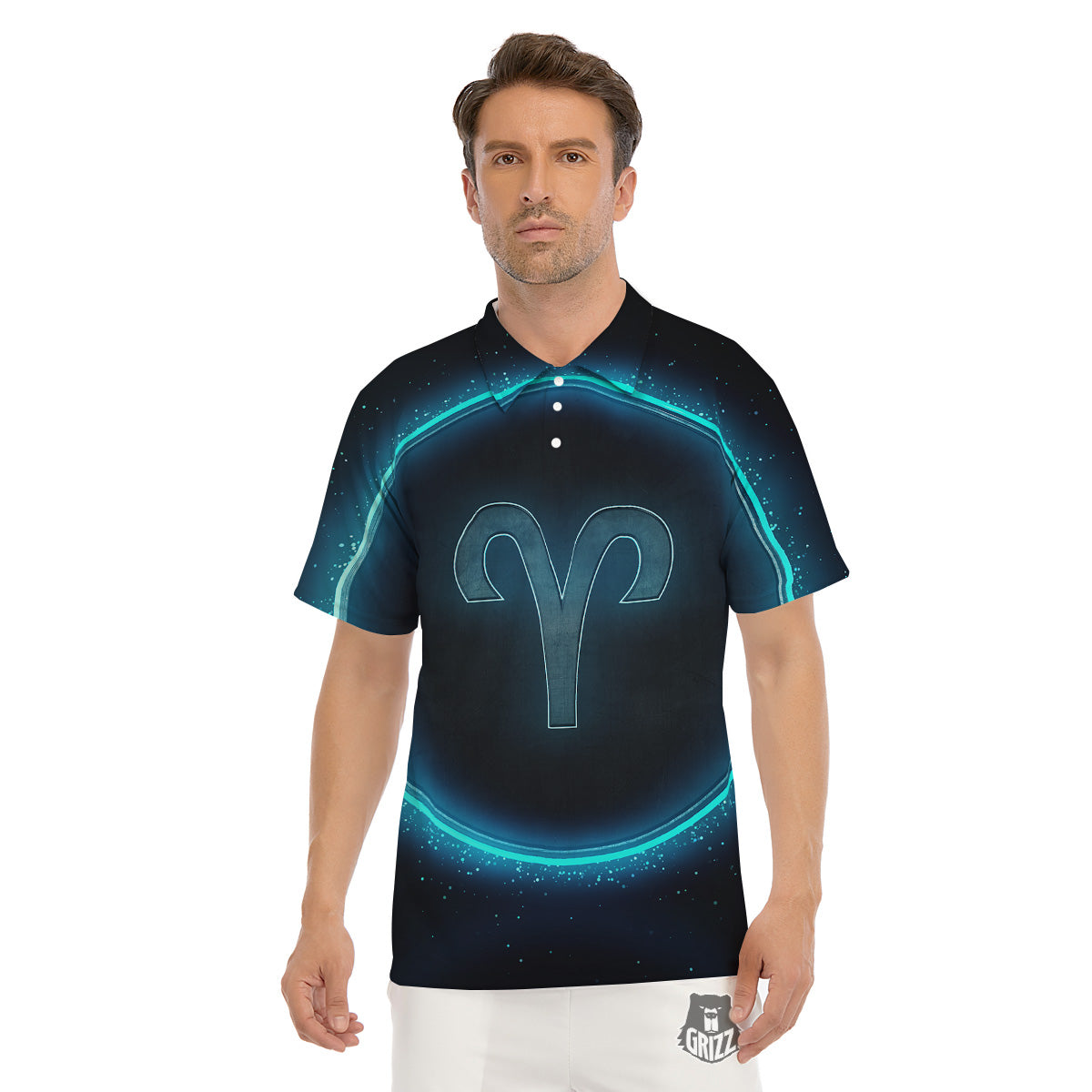 Zodiac Sign Blue Aries Print Men's Golf Shirts-grizzshop