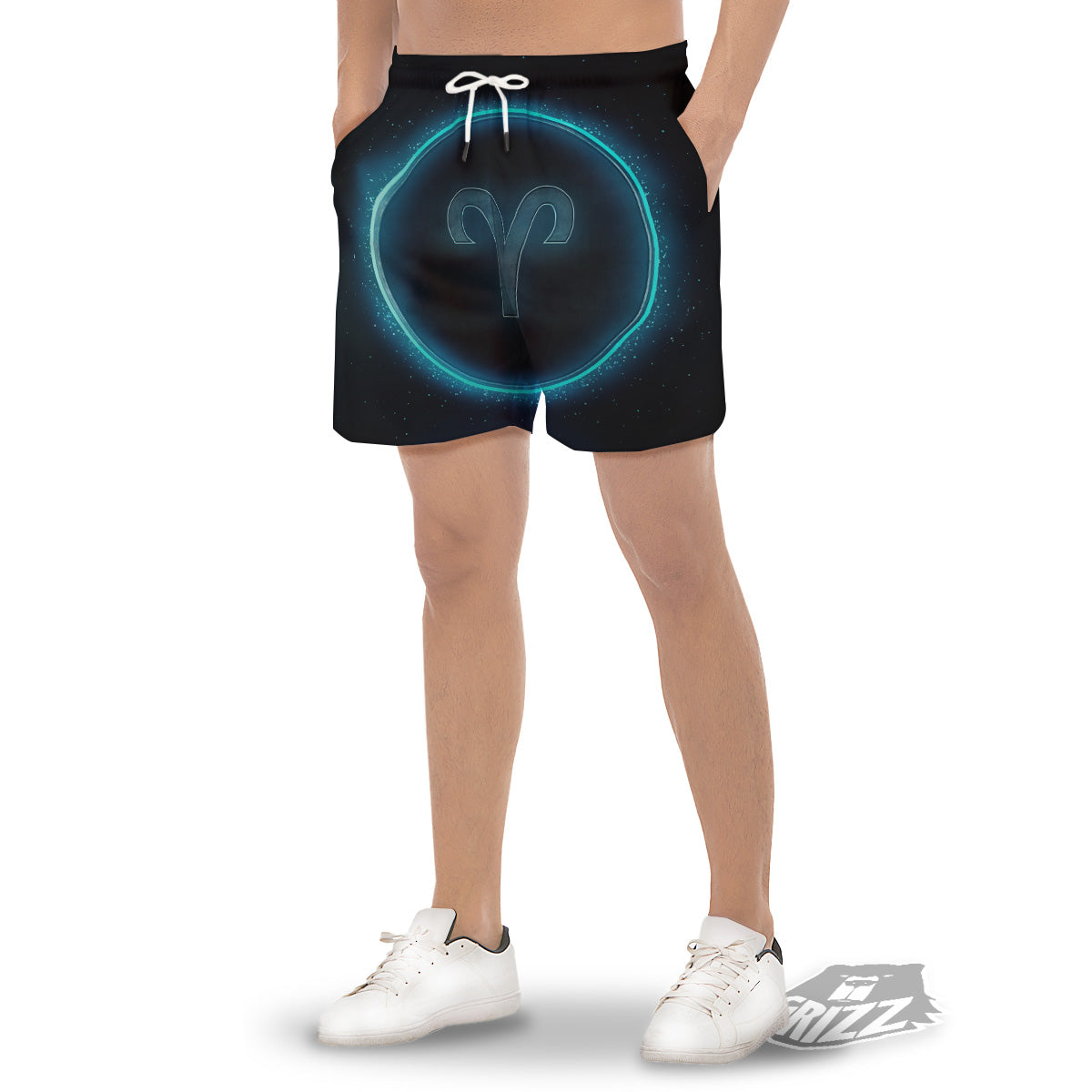 Zodiac Sign Blue Aries Print Men's Gym Shorts-grizzshop
