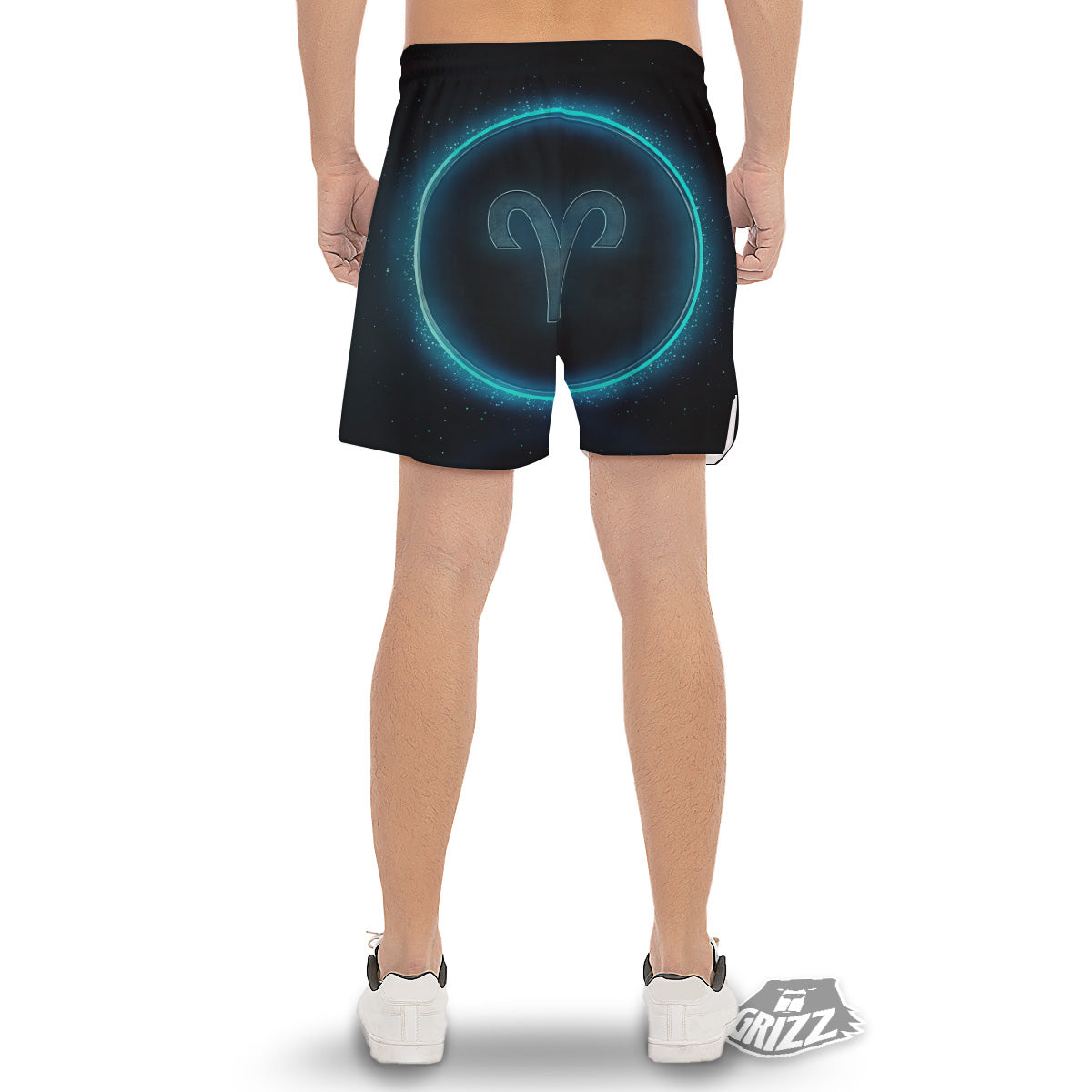 Zodiac Sign Blue Aries Print Men's Gym Shorts-grizzshop