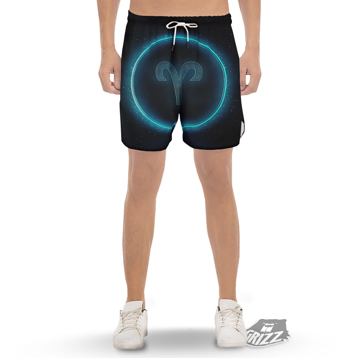Zodiac Sign Blue Aries Print Men's Gym Shorts-grizzshop
