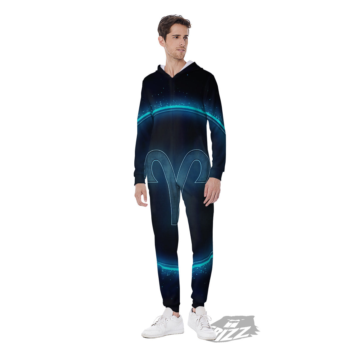 Zodiac Sign Blue Aries Print Men's Jumpsuit-grizzshop