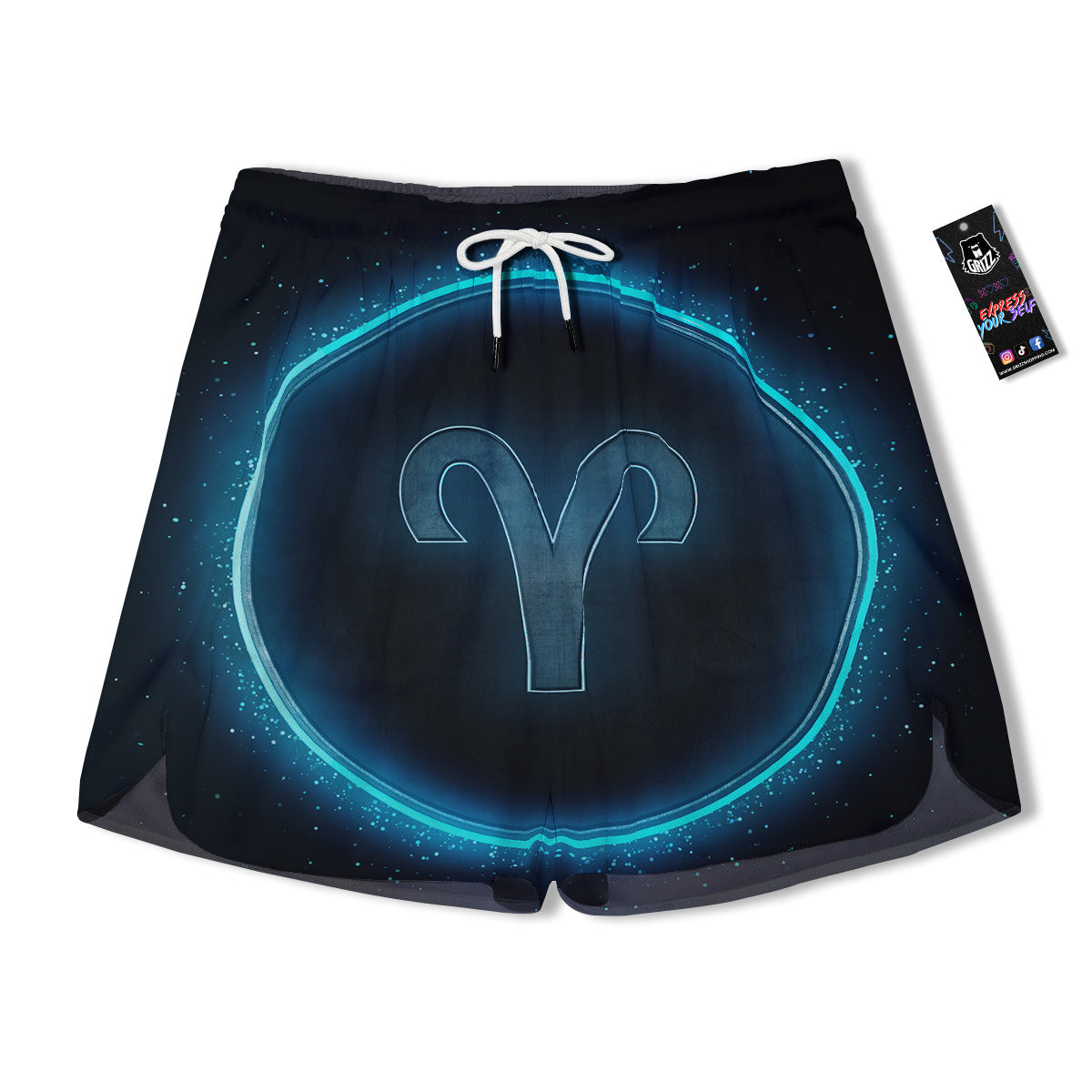 Zodiac Sign Blue Aries Print Men's Running Shorts-grizzshop