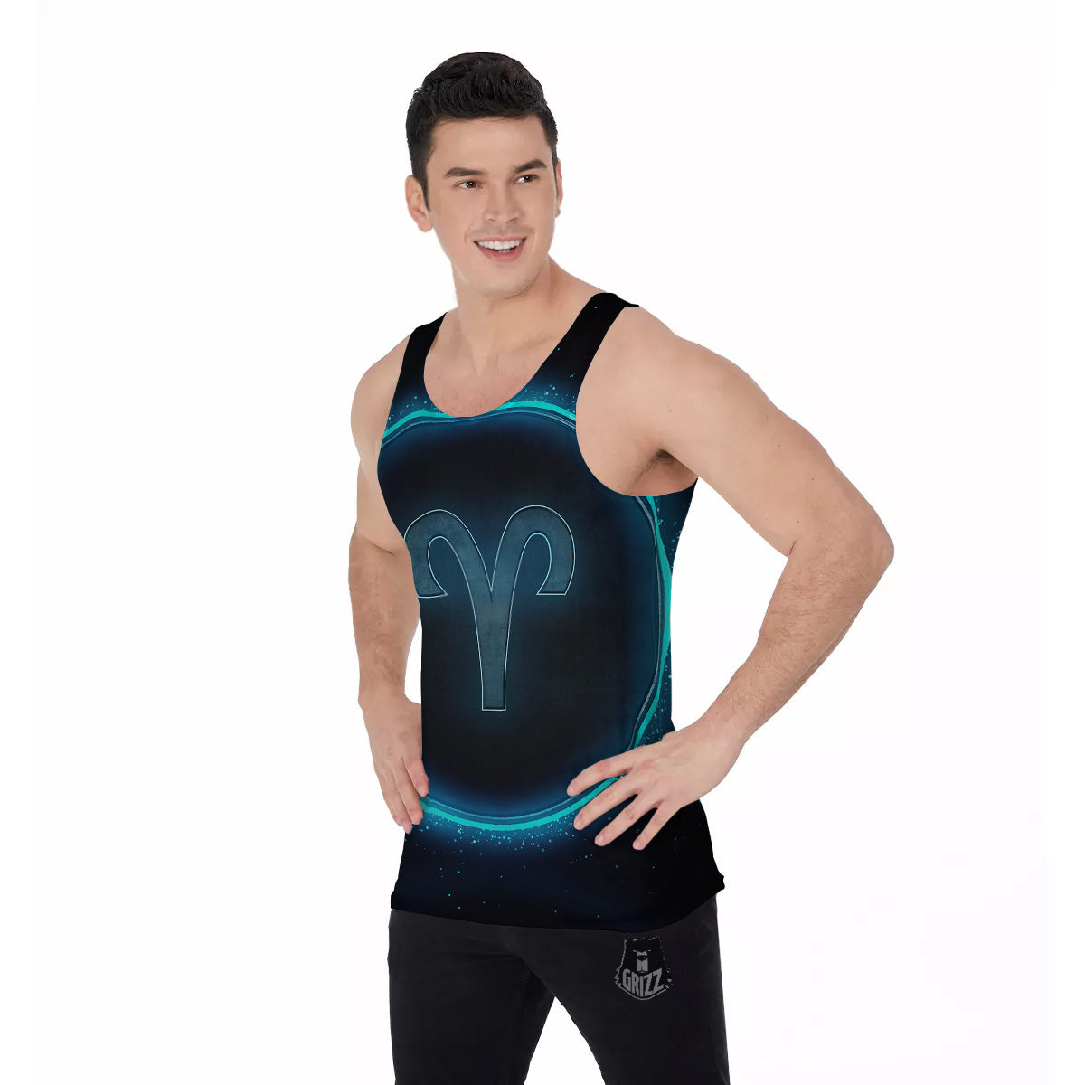 Zodiac Sign Blue Aries Print Men's Tank Top-grizzshop