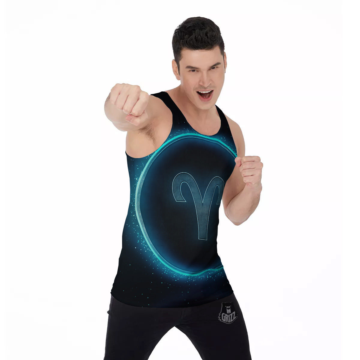 Zodiac Sign Blue Aries Print Men's Tank Top-grizzshop