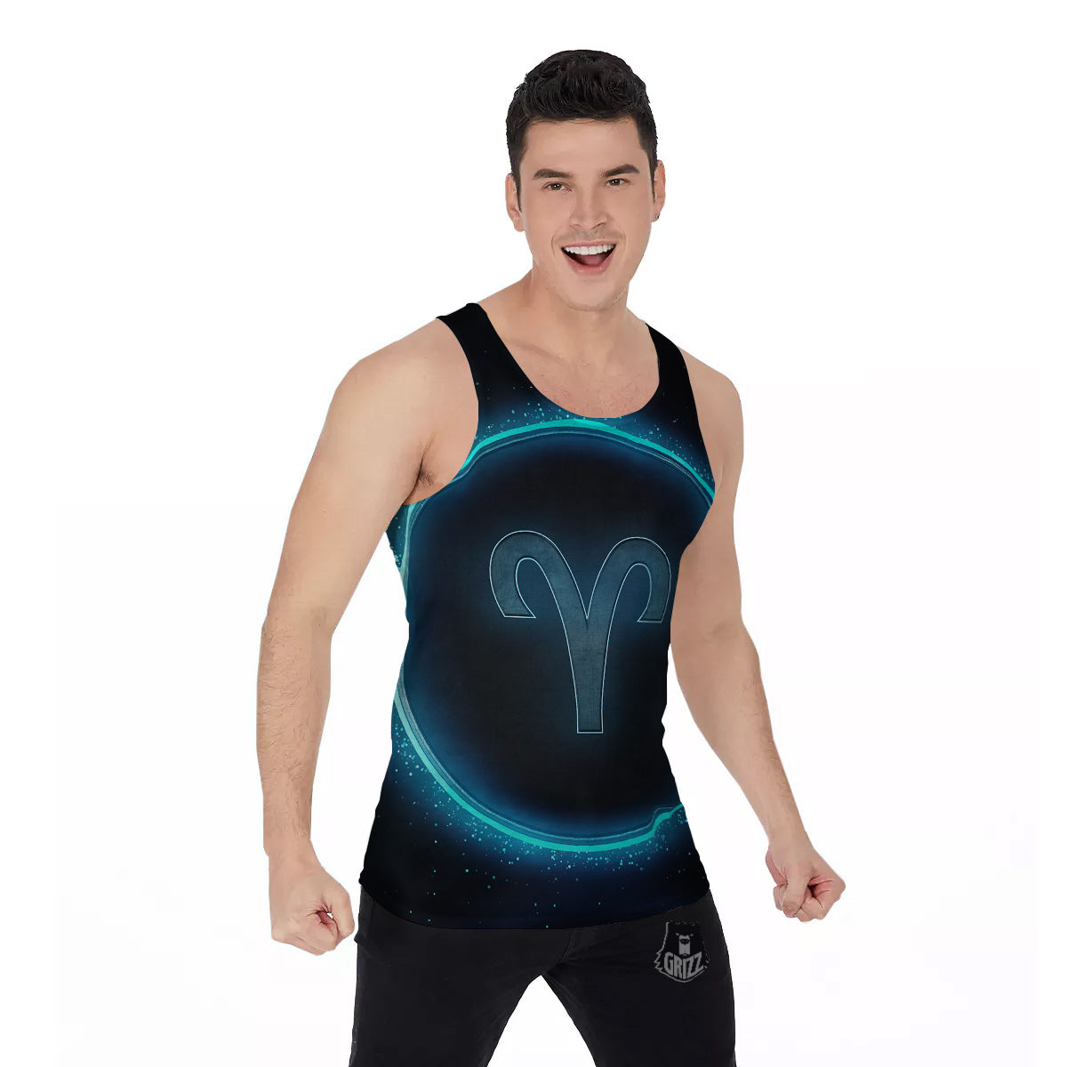 Zodiac Sign Blue Aries Print Men's Tank Top-grizzshop