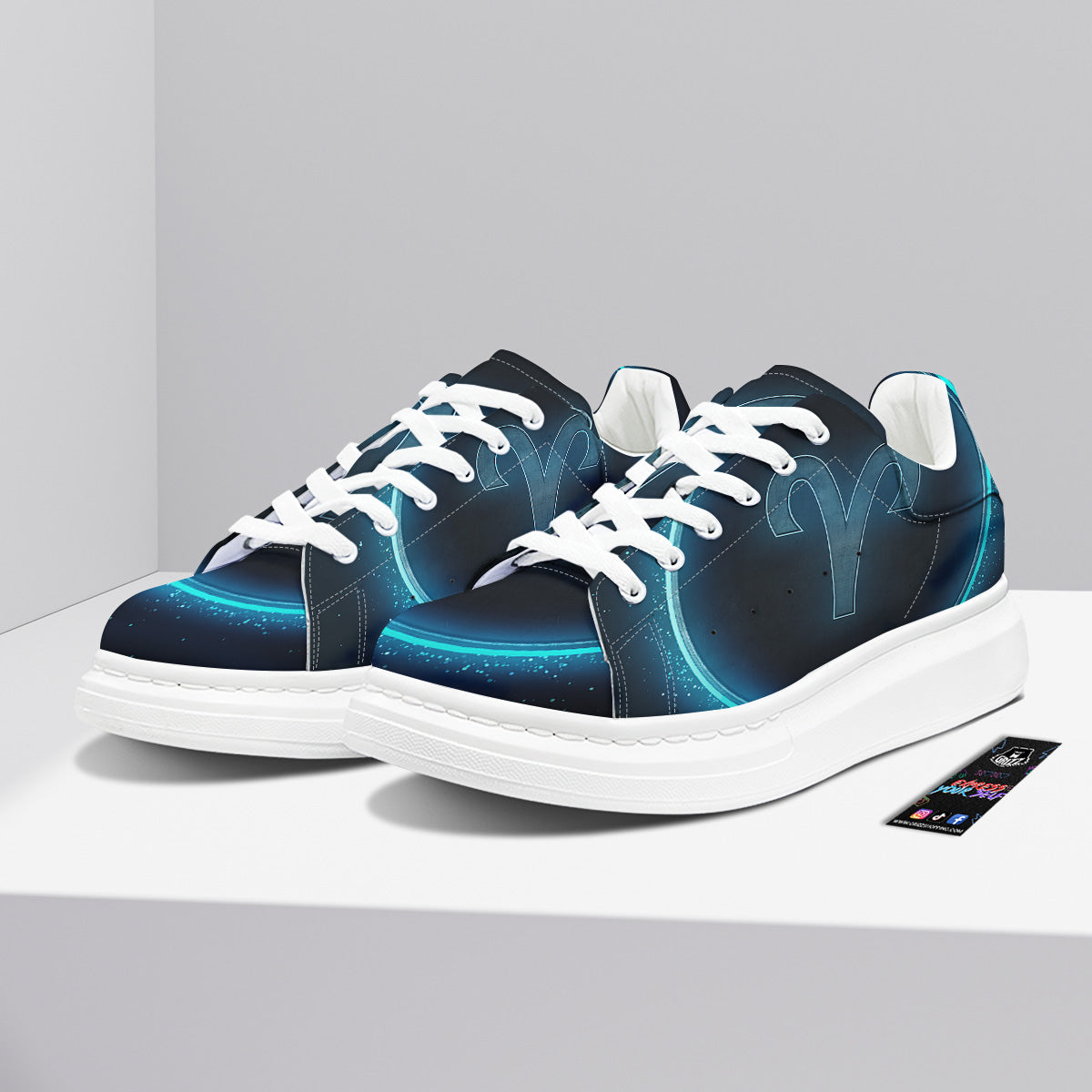 Zodiac Sign Blue Aries Print Platform Shoes-grizzshop