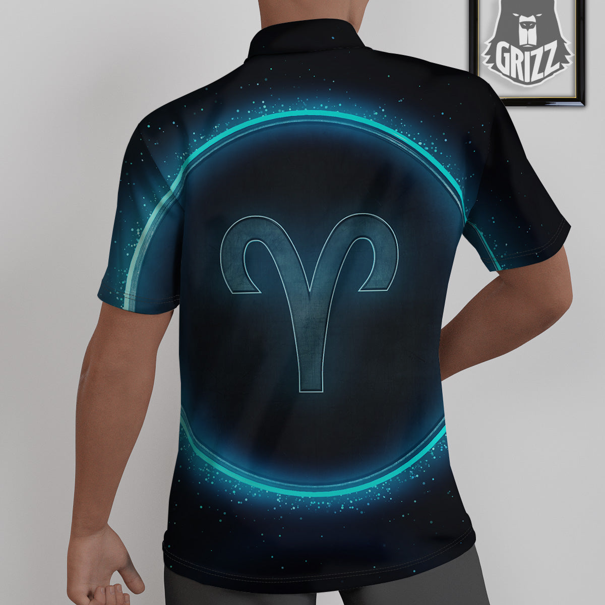 Zodiac Sign Blue Aries Print Untucked Shirts-grizzshop