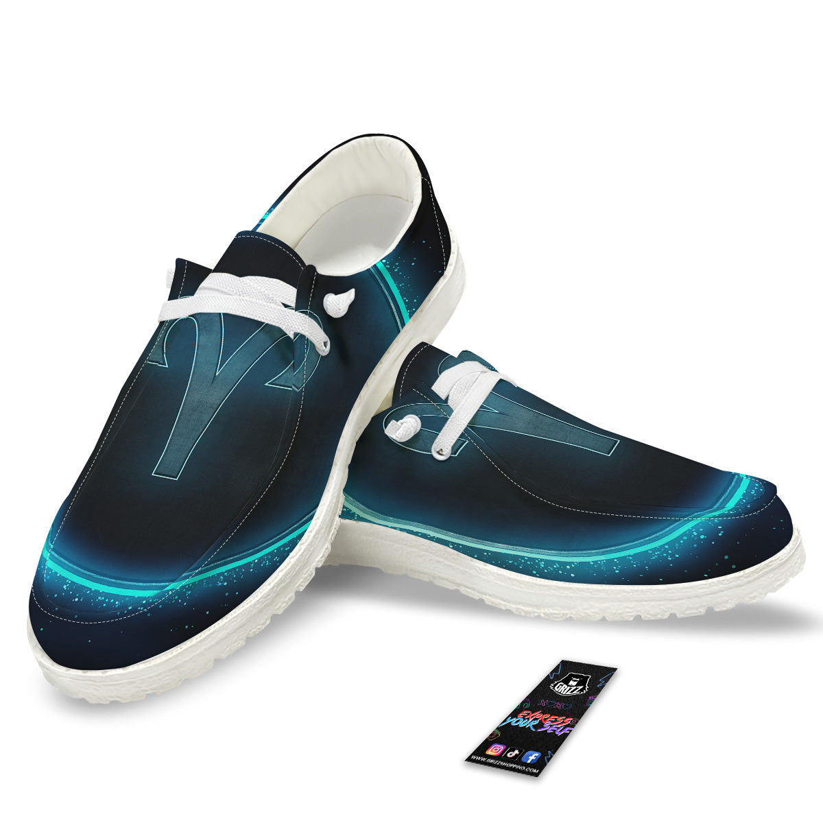 Zodiac Sign Blue Aries Print White Loafers-grizzshop