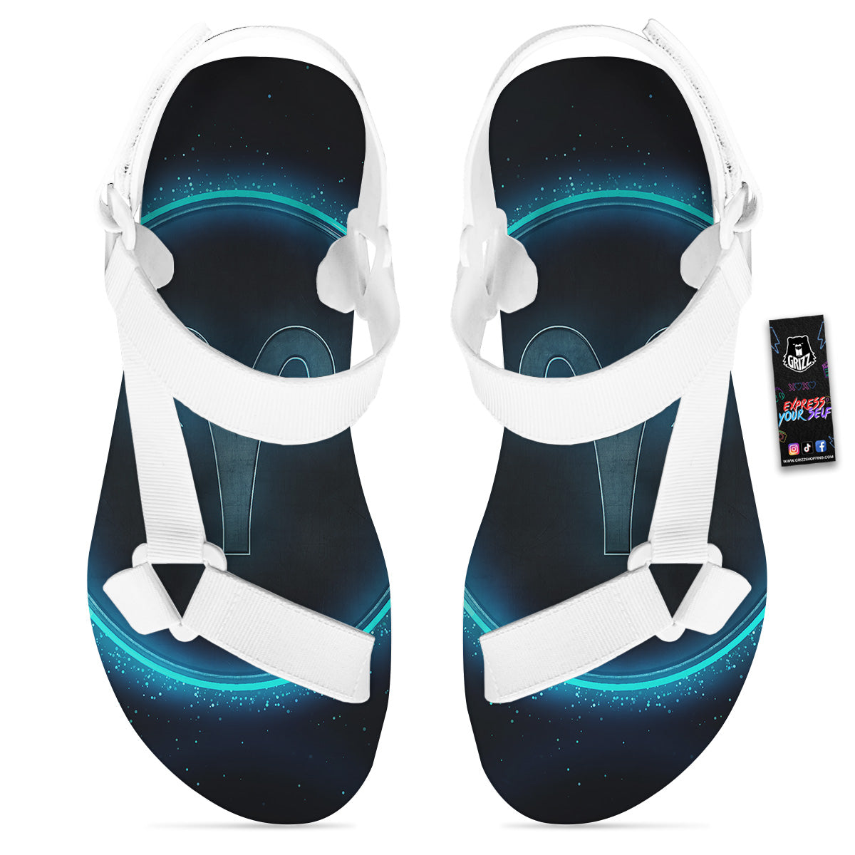 Zodiac Sign Blue Aries Print White Open Toe Sandals-grizzshop