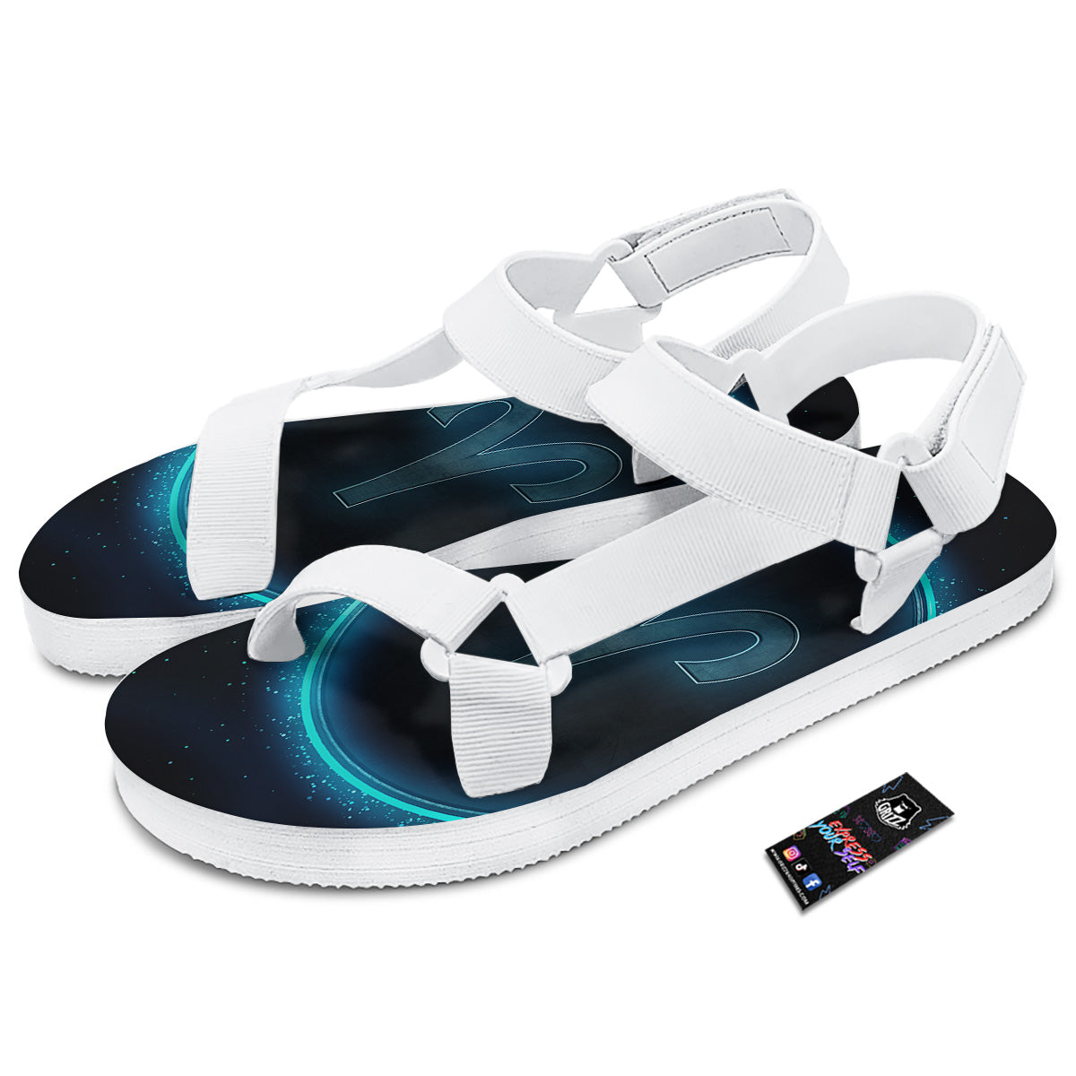 Zodiac Sign Blue Aries Print White Open Toe Sandals-grizzshop