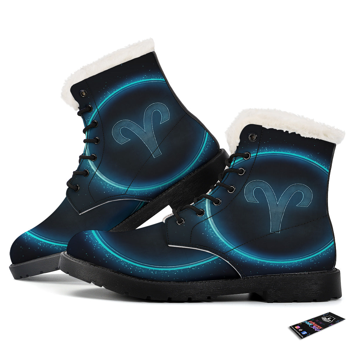 Zodiac Sign Blue Aries Print Winter Boots-grizzshop