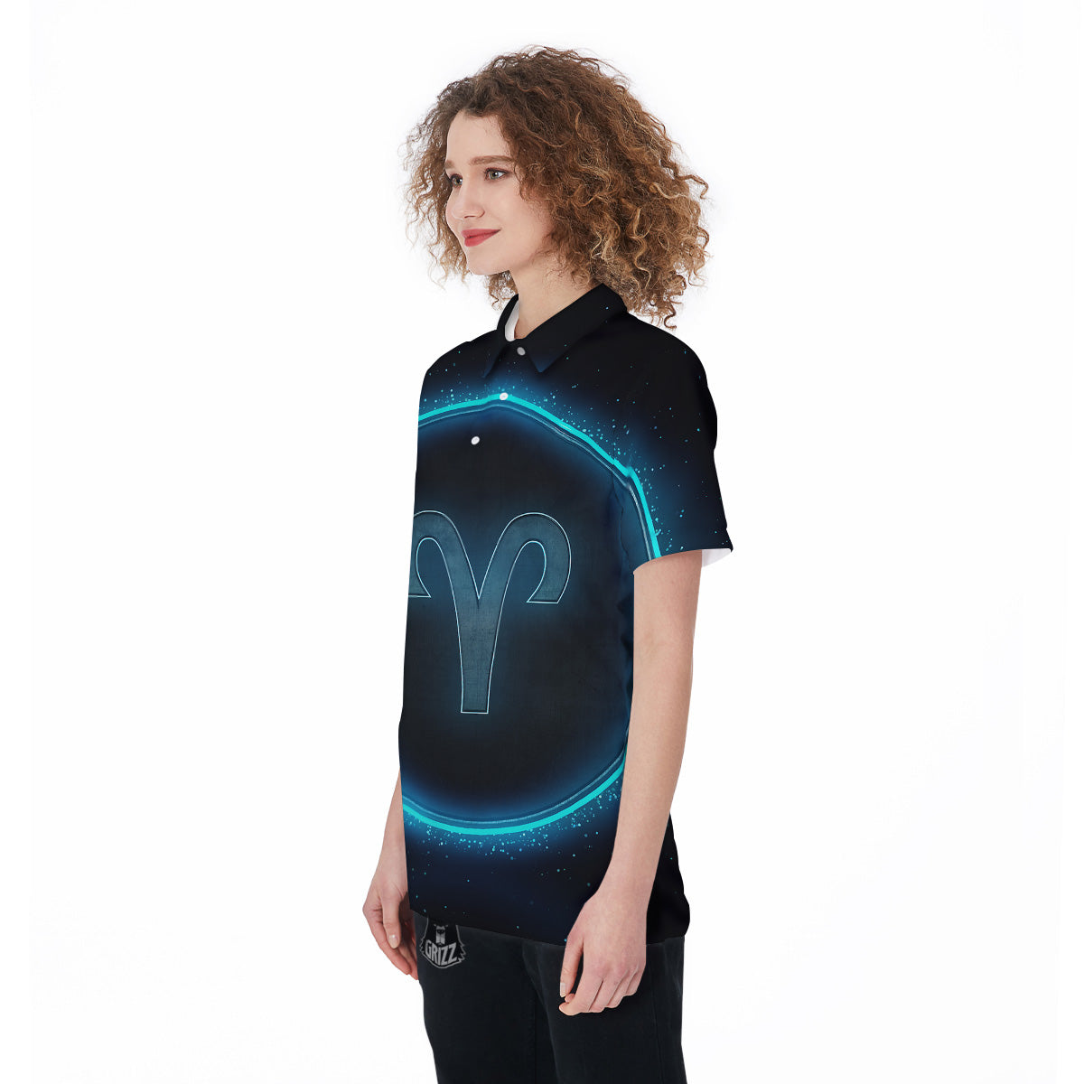 Zodiac Sign Blue Aries Print Women's Golf Shirts-grizzshop