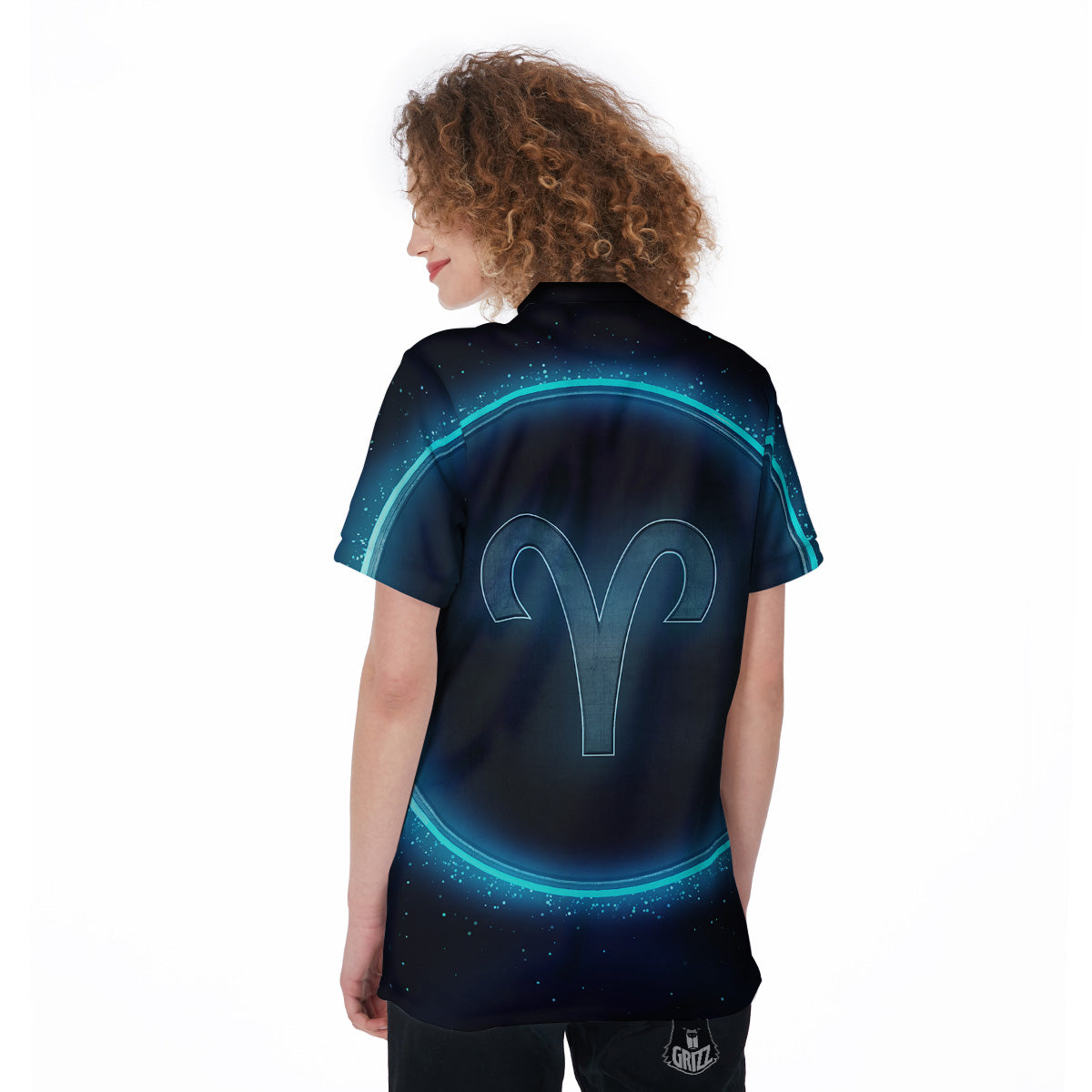 Zodiac Sign Blue Aries Print Women's Golf Shirts-grizzshop