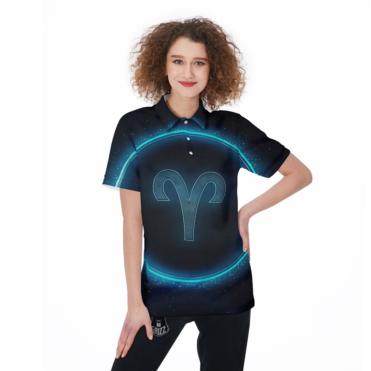 Zodiac Sign Blue Aries Print Women's Golf Shirts-grizzshop