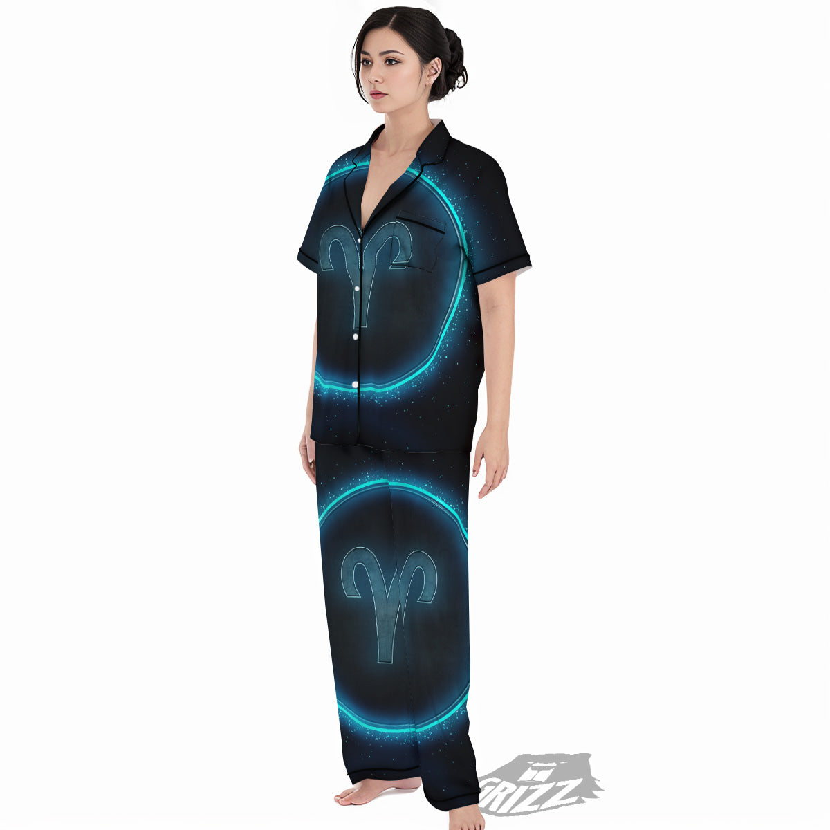 Zodiac Sign Blue Aries Print Women's Pajamas Set-grizzshop