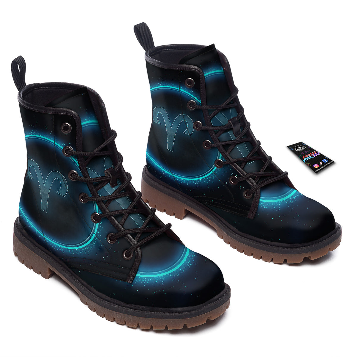 Zodiac Sign Blue Aries Print Work Boots-grizzshop