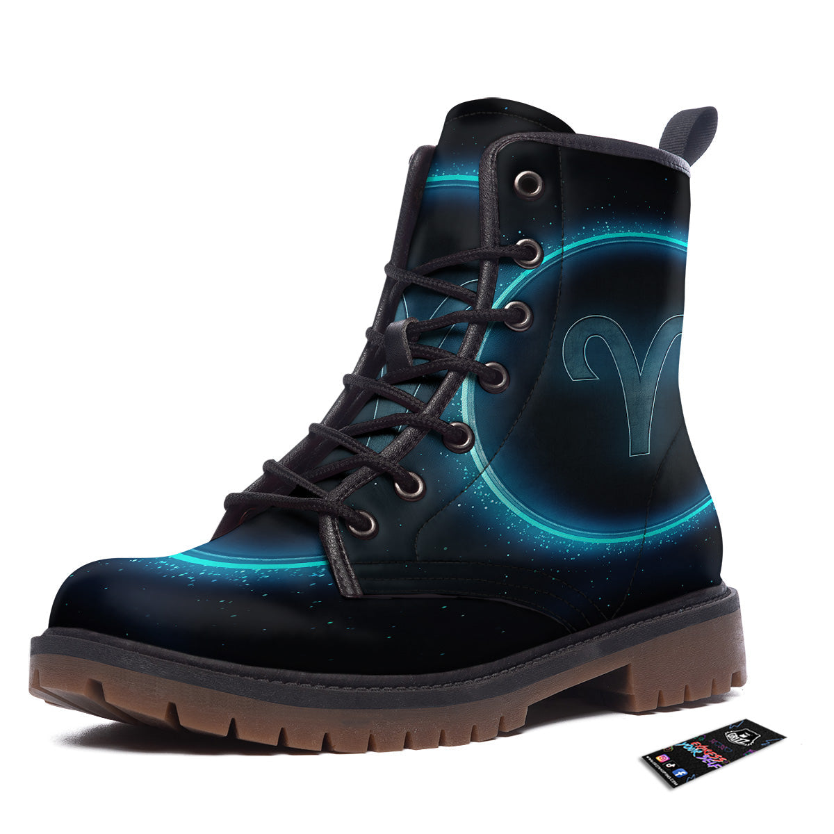 Zodiac Sign Blue Aries Print Work Boots-grizzshop